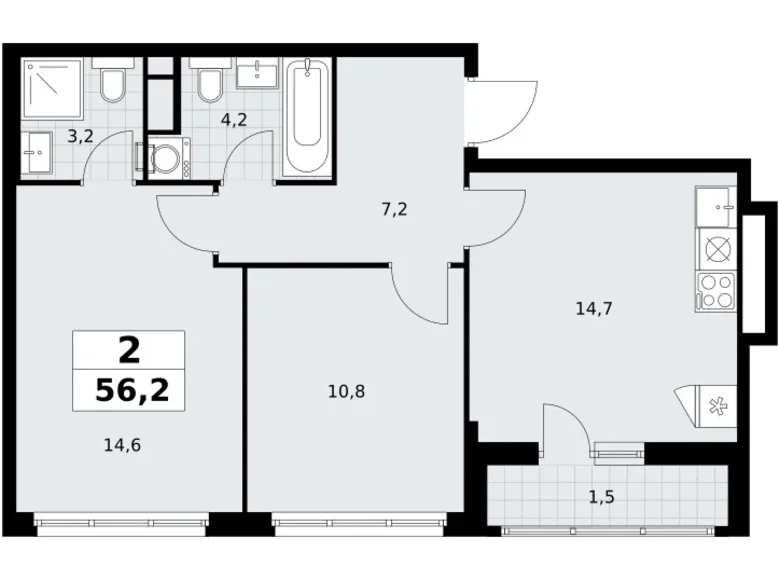 Wohnung 2 zimmer 56 m² Postnikovo, Russland