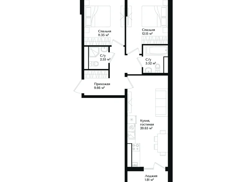 Квартира 2 комнаты 62 м² Ташкент, Узбекистан