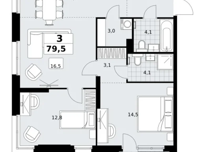Квартира 3 комнаты 80 м² район Коммунарка, Россия