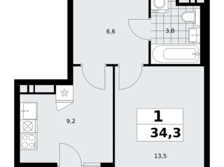 Apartamento 1 habitación 34 m² poselenie Sosenskoe, Rusia