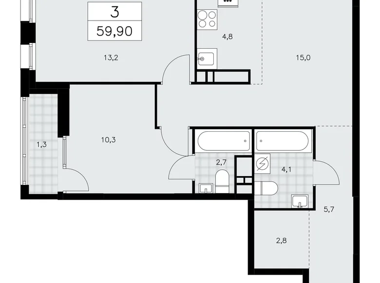 Appartement 3 chambres 60 m² poselenie Sosenskoe, Fédération de Russie