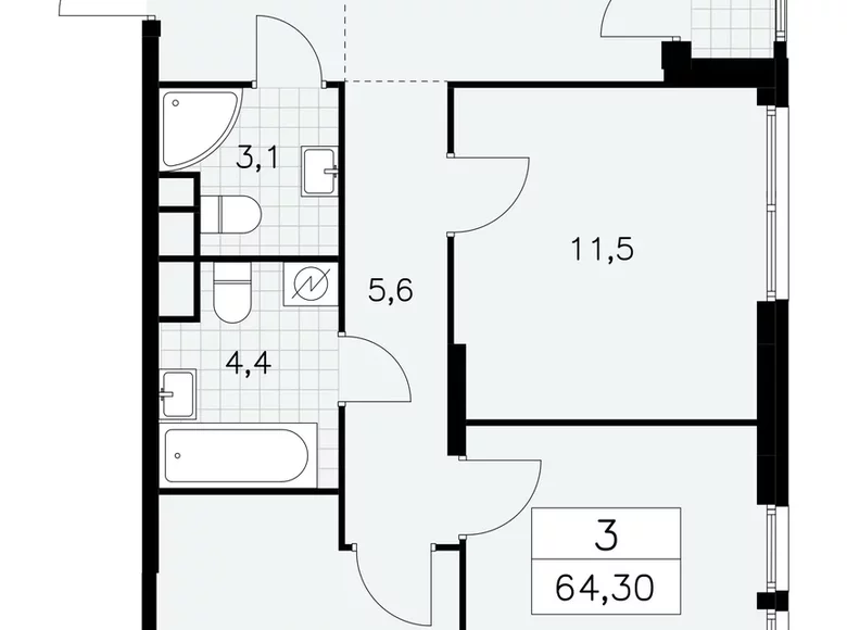 Apartamento 3 habitaciones 64 m² South-Western Administrative Okrug, Rusia