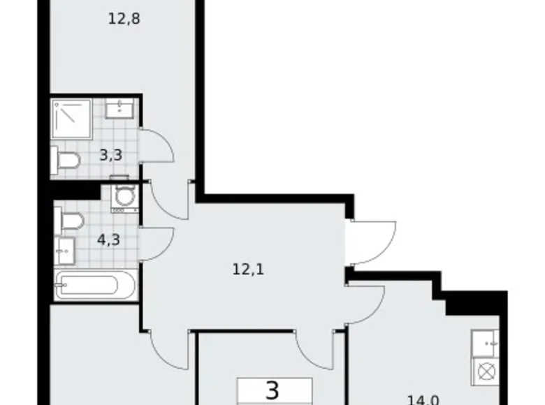 3 room apartment 71 m² Troitsk, Russia