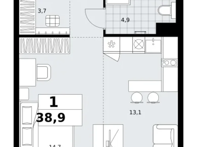 1 room apartment 39 m² Kommunarka, Russia