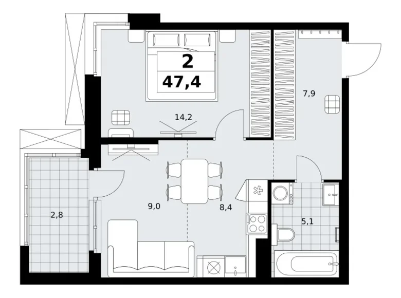 Wohnung 2 zimmer 47 m² Kommunarka, Russland