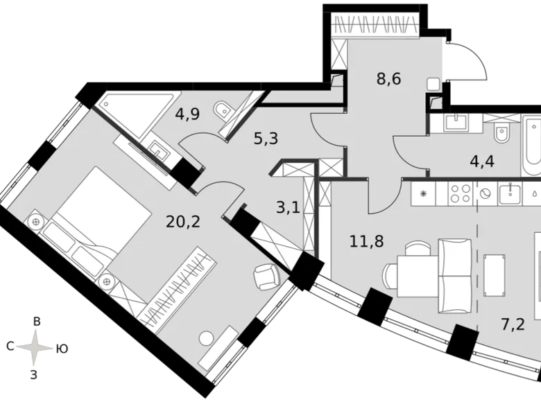 Appartement 2 chambres 66 m² North-Western Administrative Okrug, Fédération de Russie