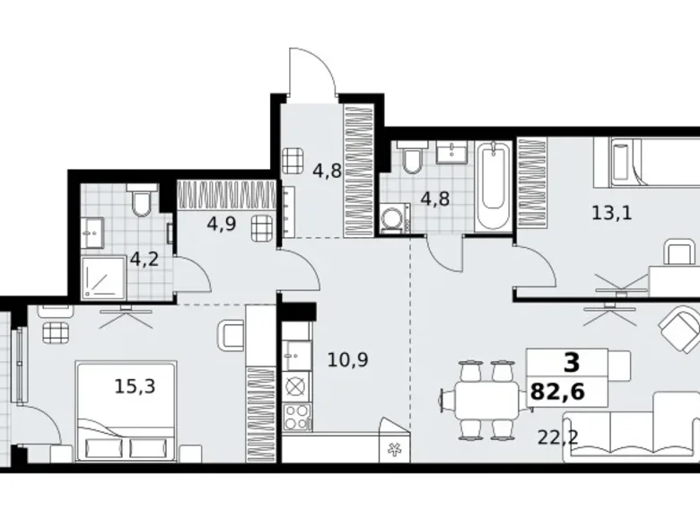 3 room apartment 83 m² Kommunarka, Russia
