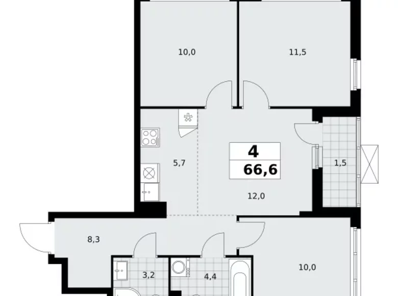 Apartamento 4 habitaciones 67 m² poselenie Sosenskoe, Rusia