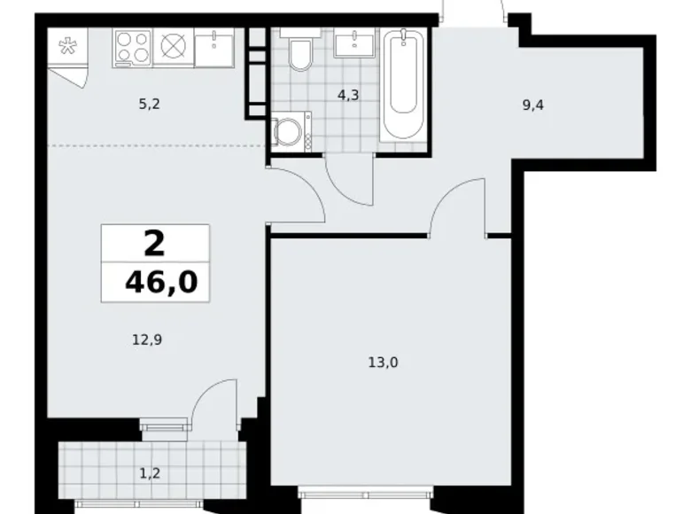 Квартира 2 комнаты 46 м² поселение Сосенское, Россия