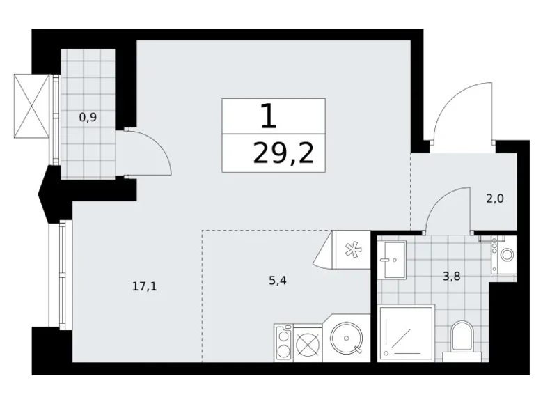 Wohnung 1 zimmer 29 m² Troizk, Russland