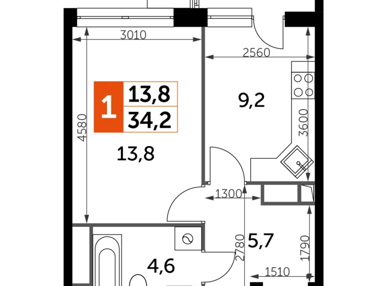 Wohnung 1 zimmer 34 m² Veshki, Russland