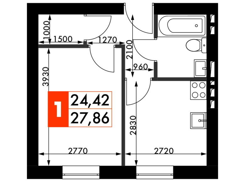 Mieszkanie 1 pokój 28 m² Naro-Fominskiy gorodskoy okrug, Rosja