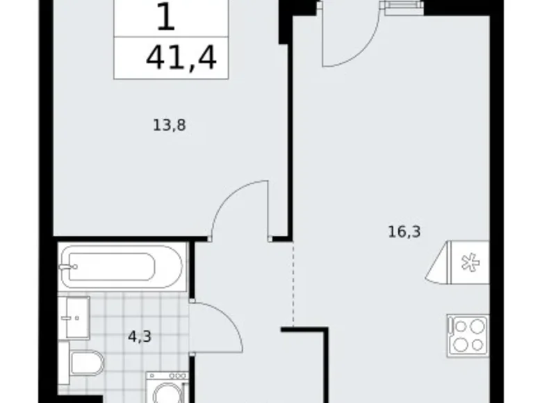 1 room apartment 41 m² Troitsk, Russia