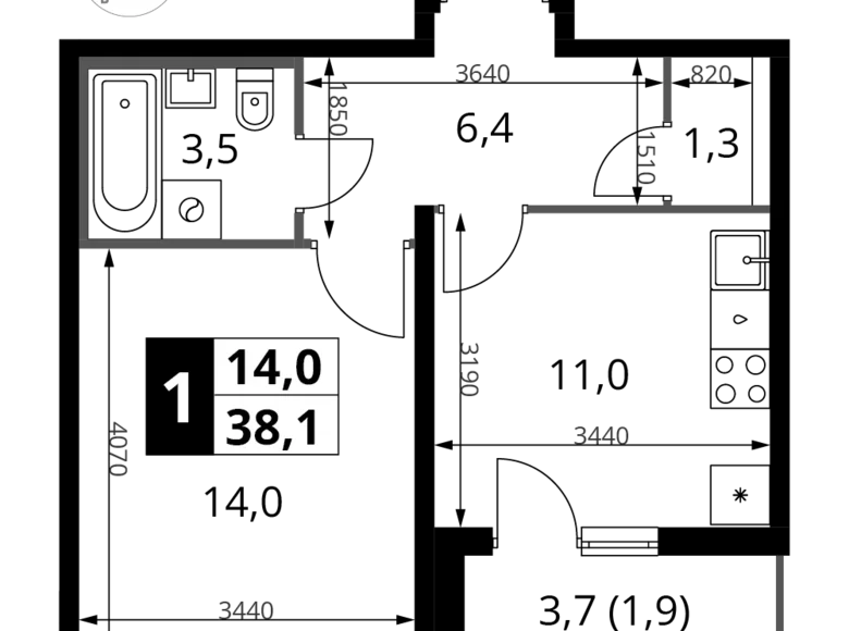 Appartement 1 chambre 38 m² South-Western Administrative Okrug, Fédération de Russie