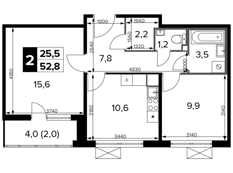 Wohnung 2 Zimmer 53 m² Chimki, Russland