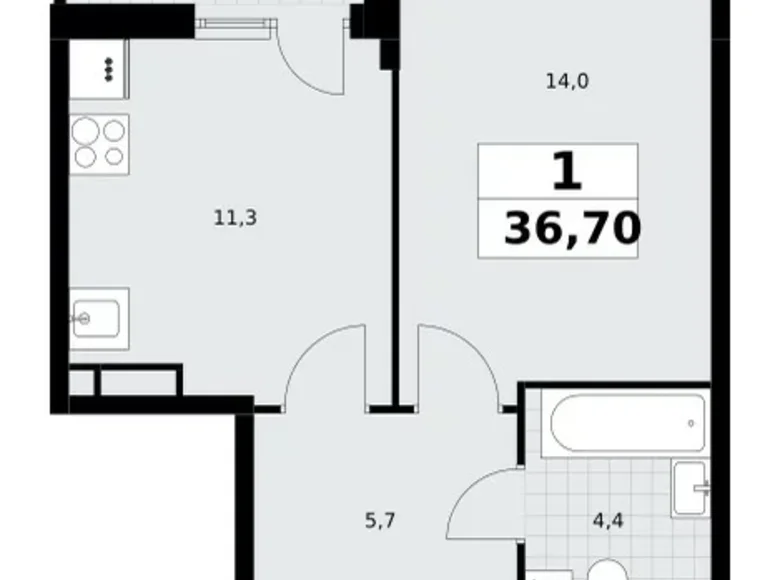 Wohnung 1 zimmer 37 m² Postnikovo, Russland