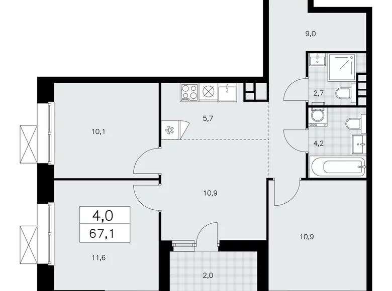 Appartement 4 chambres 67 m² poselenie Sosenskoe, Fédération de Russie