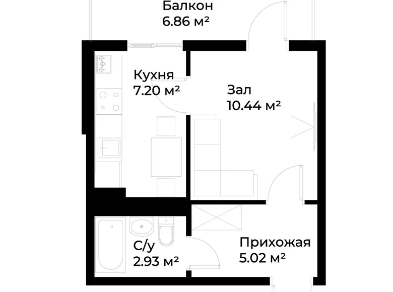 Квартира 1 комната 28 м² Ташкент, Узбекистан