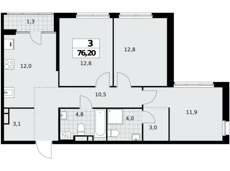 3 room apartment 76 m² Northern Administrative Okrug, Russia
