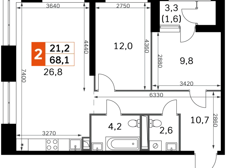 Квартира 2 комнаты 68 м² Москва, Россия