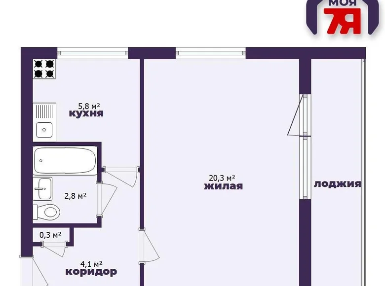 1 room apartment 36 m² Minsk, Belarus