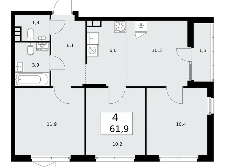 Квартира 4 комнаты 62 м² поселение Десёновское, Россия