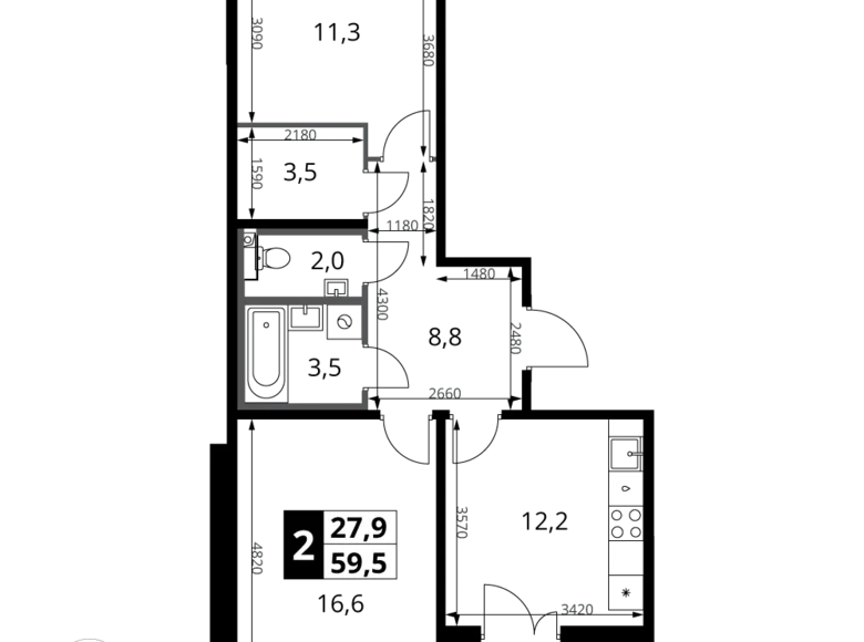 Mieszkanie 2 pokoi 60 m² rejon leniński, Rosja