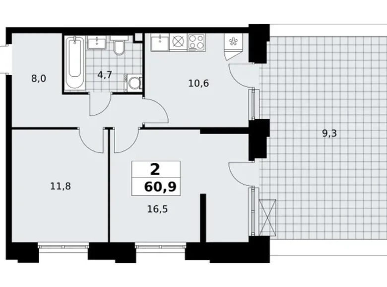 2 room apartment 61 m² poselenie Sosenskoe, Russia