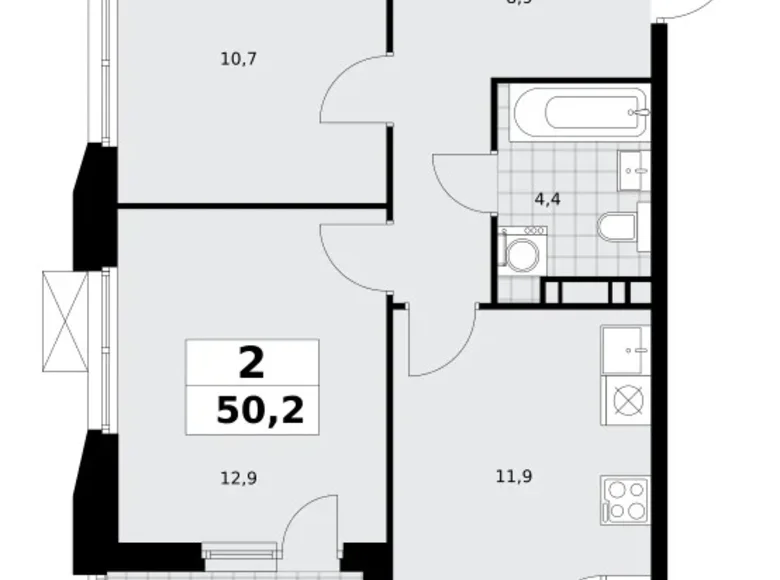 2 room apartment 50 m² poselenie Sosenskoe, Russia