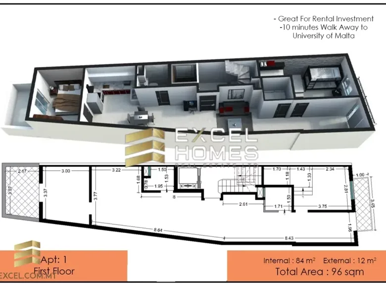 Apartamento 1 habitacion  Msida, Malta