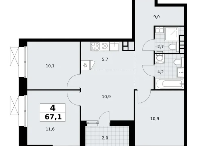 Квартира 4 комнаты 67 м² поселение Сосенское, Россия