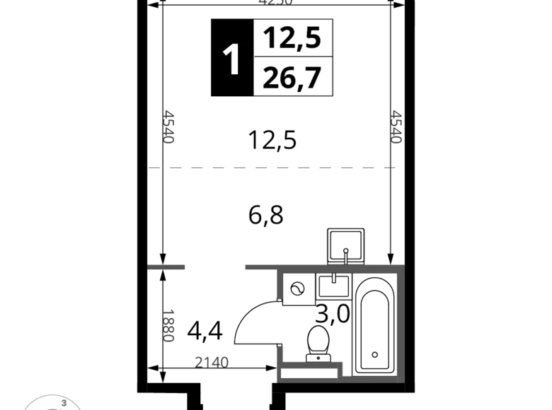 Estudio 1 habitación 27 m² Potapovo, Rusia