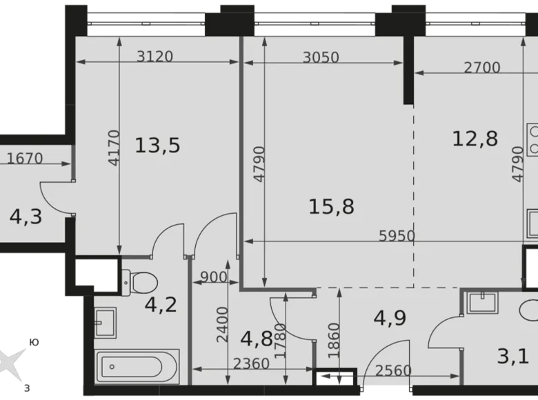 2 room apartment 63 m² North-Western Administrative Okrug, Russia