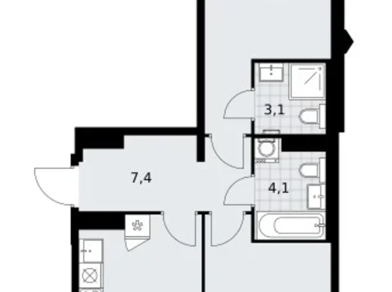 Mieszkanie 2 pokoi 59 m² Troick, Rosja