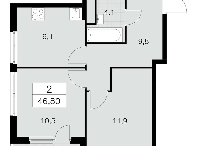 Wohnung 2 Zimmer 47 m² Südwestlicher Verwaltungsbezirk, Russland