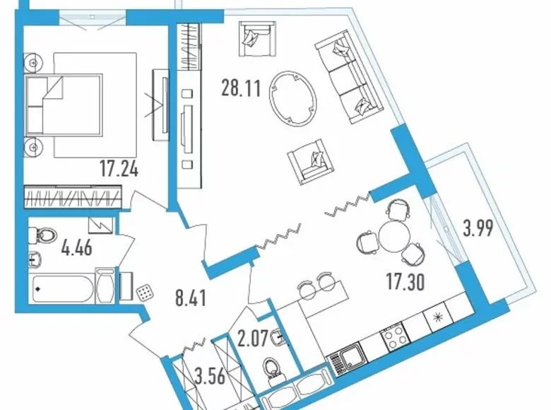 2 room apartment 85 m² Vyborgsky District, Russia