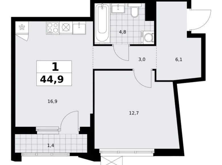1 room apartment 45 m² Troitsk, Russia