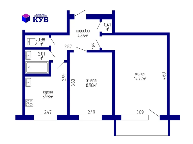 2 room apartment 38 m² Minsk, Belarus