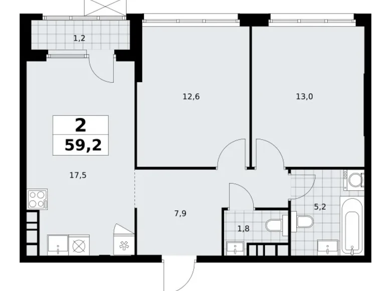 Квартира 2 комнаты 59 м² Юго-Западный административный округ, Россия