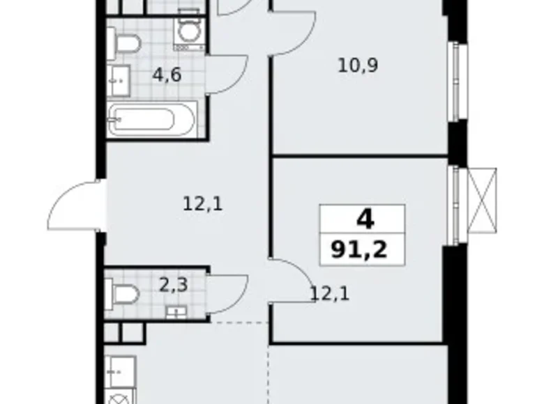 Wohnung 4 Zimmer 91 m² Südwestlicher Verwaltungsbezirk, Russland