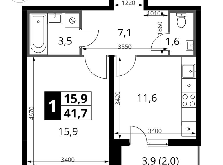 Квартира 1 комната 42 м² Ленинский район, Россия