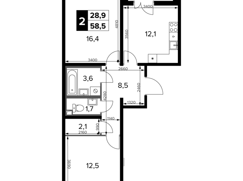 Квартира 2 комнаты 59 м² Юго-Западный административный округ, Россия