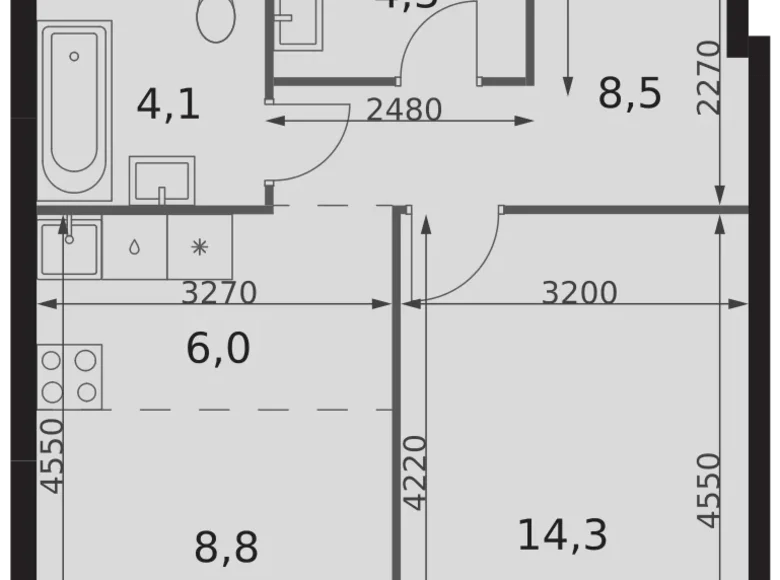 Квартира 2 комнаты 46 м² район Коньково, Россия