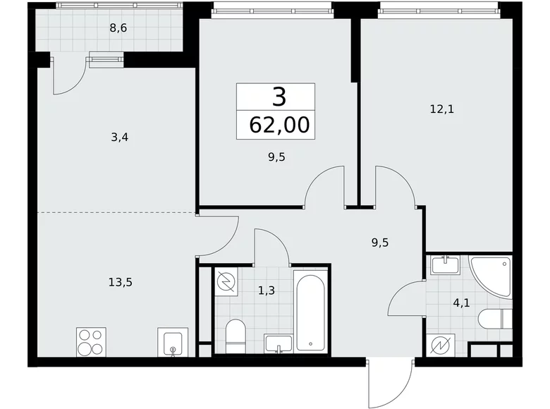 Apartamento 3 habitaciones 62 m² Postnikovo, Rusia