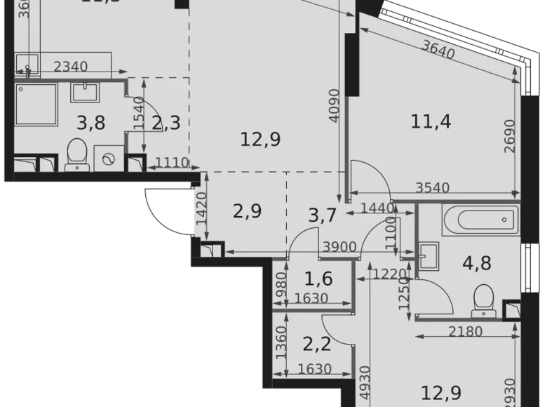 3 room apartment 70 m² Moscow, Russia