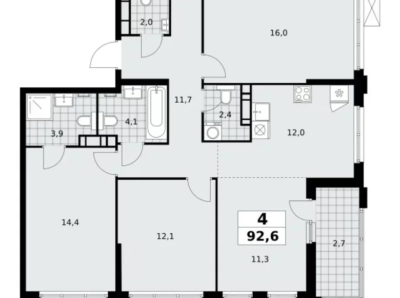 4 room apartment 93 m² Moscow, Russia