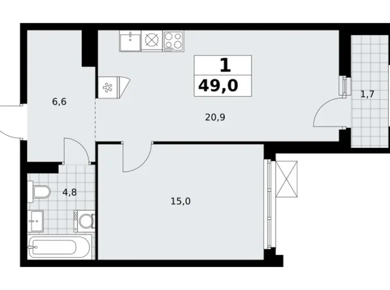 Apartamento 1 habitación 49 m² Troitsk, Rusia