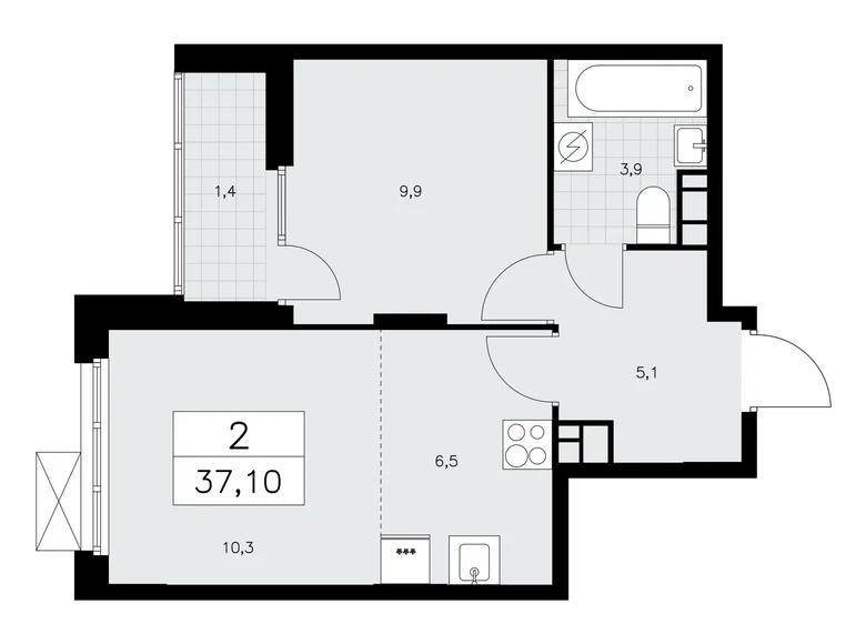 2 room apartment 37 m² poselenie Sosenskoe, Russia