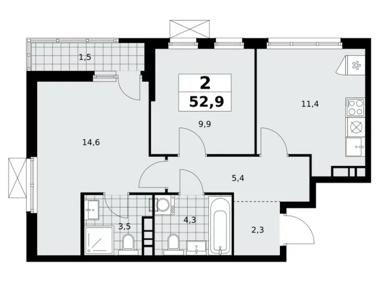 Mieszkanie 2 pokoi 53 m² Moskwa, Rosja