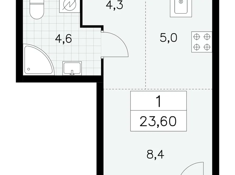 Квартира 1 комната 24 м² Юго-Западный административный округ, Россия